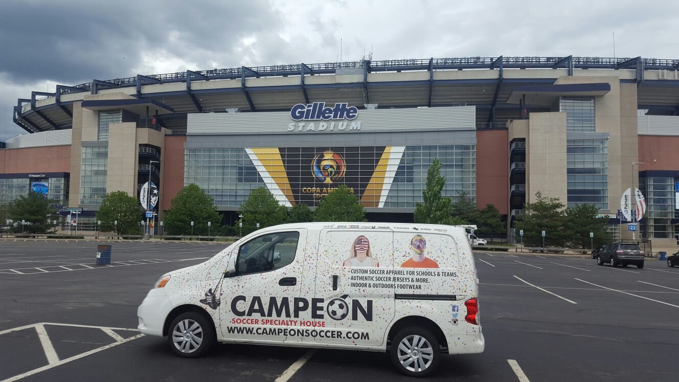 Campeón Soccer delivery van outside Gillette Stadium during Copa América Centenario